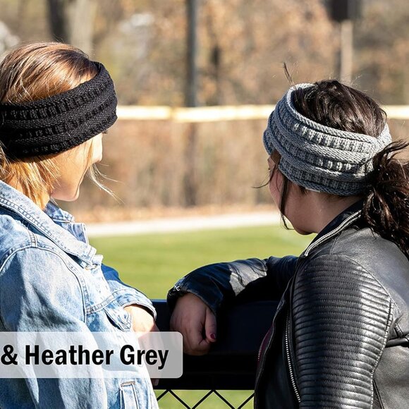 Women's Fleece Lined Cable Knit Headband - Messy Bun Ear Warmer - Solid, Confett - Picture 3 of 5